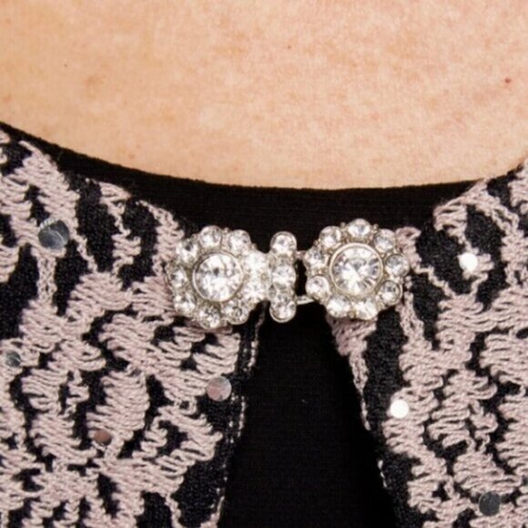 JESSICA HOWARD Tan/Black Lace Shrug Cardigan, 12P - Picture 3 of 13